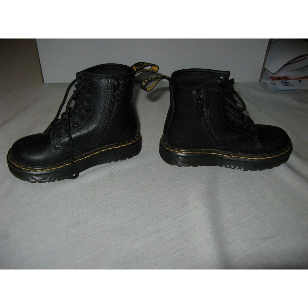 Dr Martens Boots Youth Size 9 Black Leather Zip Zavala T Lace Up Combat Kids - Picture 2 of 6